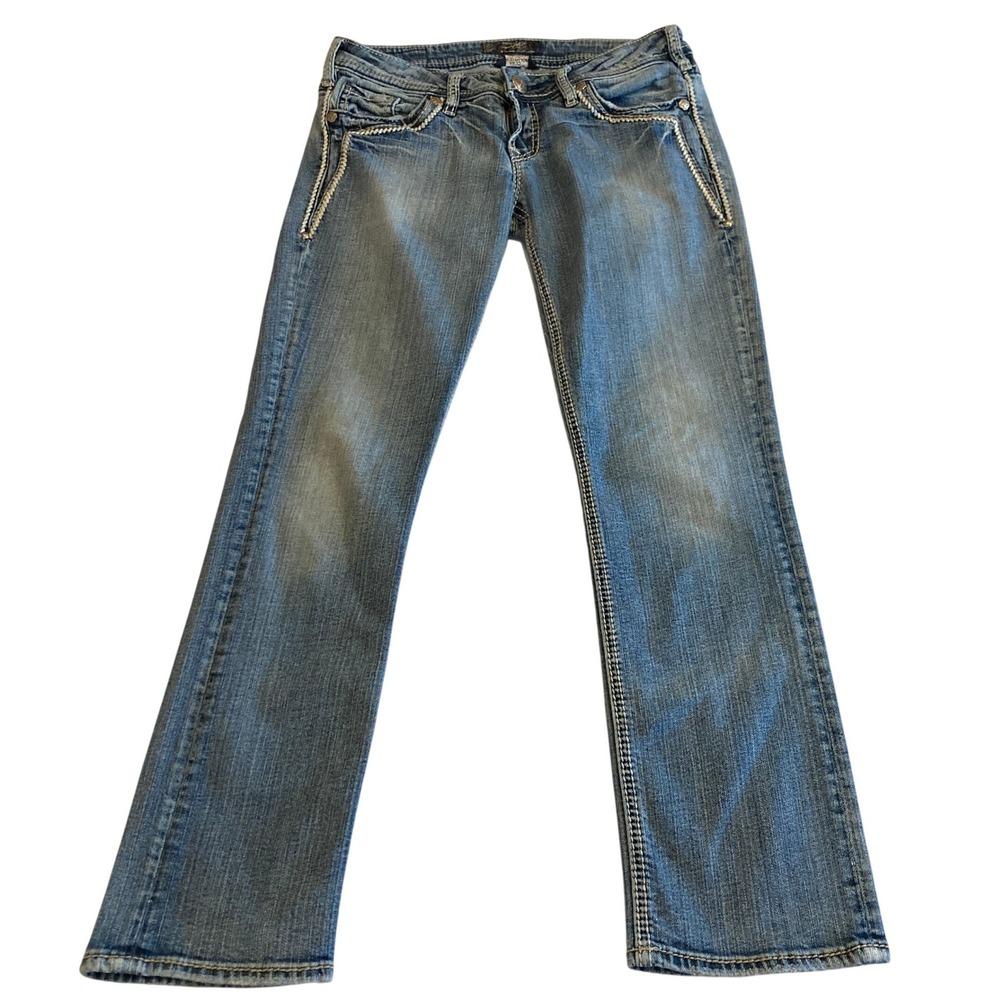 Silver Jeans Co Aiko Low Straight Leg Jeans Women 30x28 Embroidered L82405